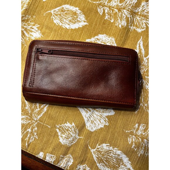 Vintage Rolfs Wallet Genuine Leather Checkbook Clutch Brown Zip Pockets - Picture 3 of 9